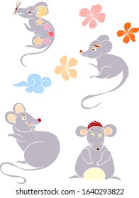 Rat vector for chinese and happy new year 2020.Cute rat illustration for sticker on white isolated background.Cartoon style.