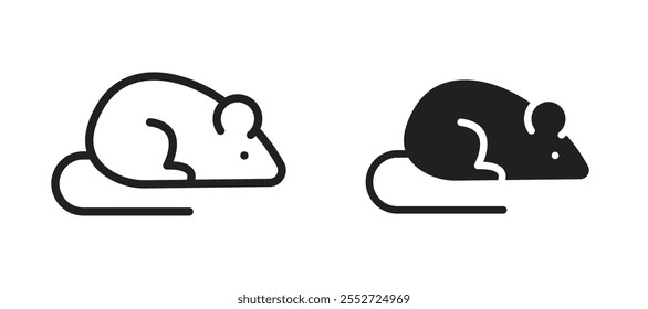 Conjunto de iconos de Vector de rata relleno negro y estilo delineado.