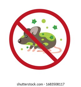 rat with virus transmision warning symbol, stop hantavirus infection disease in cartoon flat illustration vector isolated in white background