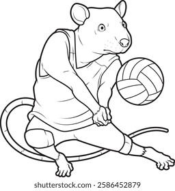 Rat Volleyball player Volleyball Animal Vector Graphic Art Illustration