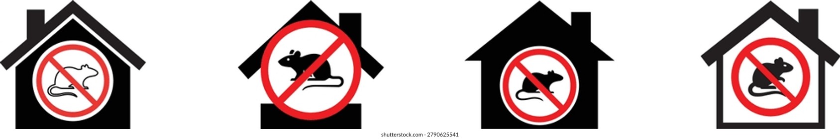 Rat Warning Sign and Rodent Prevention House Icons