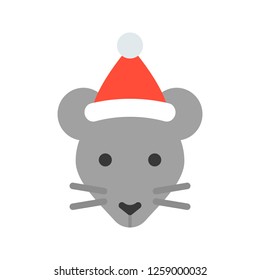rat wearing santa hat, flat icon design