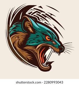 Rat or wild animal roaring muzzle for sport team mascot. Vector isolated flat icon of wildcat Peacock predator symbol for blazon, badge or hunting nature adventure club.