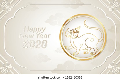 Rat Year, Happy New Year 2020, Invitation Card In Thai Pattern