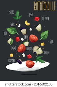 Ratatouille. Traditional French stew of summer vegetables. Vector illustration