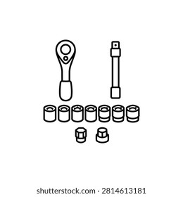 Ratchet and socket wrench set with extension bar and multiple socket sizes for tightening and loosening fasteners during home repairs