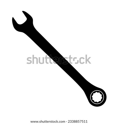Ratchet and Spanner Silhouette. Black and White Icon Design Elements on Isolated White Background