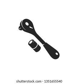 Ratchet tools icons in black and white. Vector bicycle car repair equipments.