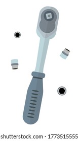 Ratchet used to unwind or tighten nuts and bolts are on the white background. ratchets and sockets  hand tools. Vector illustration