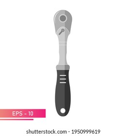 Ratchet wrench with handle. Realistic design. On a white background. Tools for a car mechanic. Flat vector illustration.