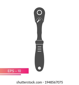 Ratchet wrench with handle. Solid design. On a white background. Tools for a car mechanic. Flat vector illustration.