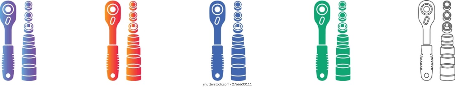 Ratchet Wrench and Sockets Tool Set Icons vol 1795