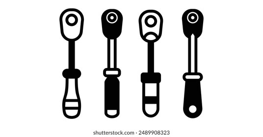 ratchet wrench tool icon vector design black white color simple illustration collection set