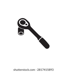 Ratchet Wrench Vector Icon isolated on white background, black socket wrench tool for automotive and mechanical repair