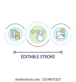 Icono de concepto de bucle de servicio de contabilidad de velocidad. Crecimiento del capital. Asistencia financiera para la ilustración de línea delgada de ideas abstractas de empresas. Dibujo de contorno aislado. Trazo editable. Tipo de letra arial utilizado