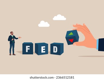 Rate control which effect to world economic growth. Up and down arrow for decrease interest. Flat vector illustration