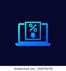 Rate Cut Icon With Laptop, Vector