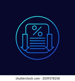 Rate Cut Icon, Percent Down Line Vector