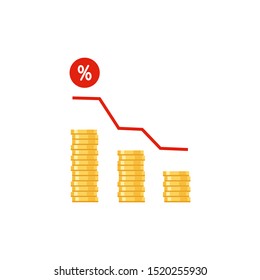 Rate cut infographic. Precdent of the price reduction graphic. Flat vector illustration.