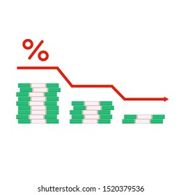 Rate cut infographic. The price reduction graphic. Flat vector illustration.