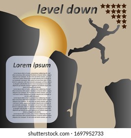 The rate of decline in business visual design concepts. Jump from a high cliff to a low vector with a failure or setback vector illustration. Concept of failure