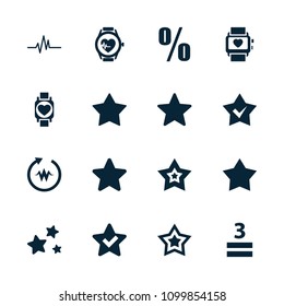 Rate icon. collection of 16 rate filled icons such as star, 3 allowed, heartbeat, heartbeat watch. editable rate icons for web and mobile.
