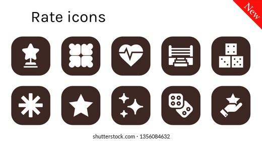 rate icon set. 10 filled rate icons.  Collection Of - Star, Reduce, Heartbeat, Boxing ring, Dice, Stars