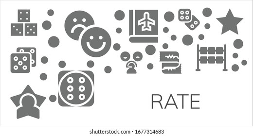 rate icon set. 11 filled rate icons.  Simple modern icons such as: Dice, Rate, Star, Cardiogram, Passbook