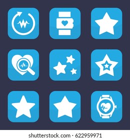 Rate icon. set of 9 filled rate icons such as star, heartbeat search, heartbeat watch, heartbeat