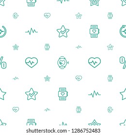 rate icons pattern seamless white background. Included editable outline star, heartbeat watch, heartbeat, heart rate watch, percent icons. rate icons for web and mobile.