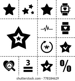 Rate icons. set of 13 editable filled rate icons such as star, heart rate watch, heartbeat, 3 allowed, percent