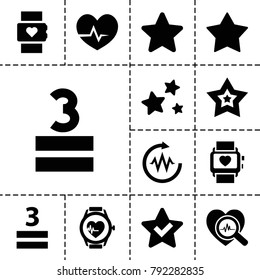 Rate icons. set of 13 editable filled rate icons such as star, heart rate watch, 3 allowed, heartbeat search, heartbeat watch