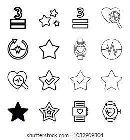 Rate icons. set of 16 editable outline rate icons such as star, heart rate watch, heartbeat, 3 allowed, heartbeat search