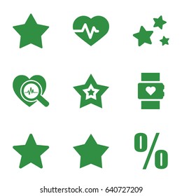 Rate icons set. set of 9 rate filled icons such as star, heartbeat, heartbeat search, percent