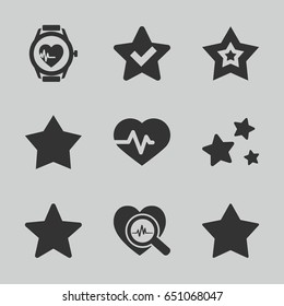 Rate icons set. set of 9 rate filled icons such as star, heartbeat, heartbeat search