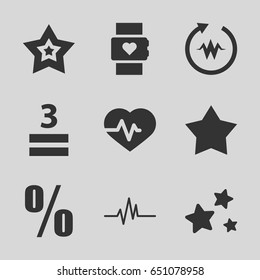 Rate icons set. set of 9 rate filled icons such as heartbeat, 3 allowed, star, percent