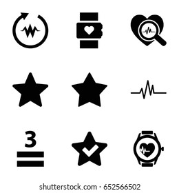 Rate icons set. set of 9 rate filled icons such as star, 3 allowed, heartbeat, heartbeat search, heartbeat watch