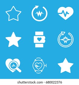 Rate icons set. set of 9 rate filled and outline icons such as star, heartbeat, heartbeat search, heartbeat watch
