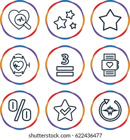Rate icons set. set of 9 rate outline icons such as 3 allowed, heartbeat search, heartbeat watch, star, heartbeat, heart rate watch