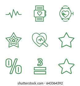 Rate icons set. set of 9 rate outline icons such as 3 allowed, heartbeat, heartbeat search, heartbeat watch, star, heart rate watch