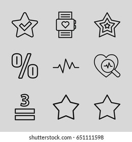 Rate icons set. set of 9 rate outline icons such as 3 allowed, heartbeat, heartbeat search, star, heart rate watch