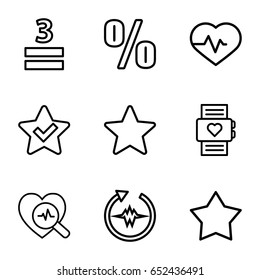 Rate icons set. set of 9 rate outline icons such as heartbeat, 3 allowed, heartbeat search, star, heart rate watch