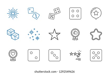 rate icons set. Collection of rate with dice, rating, favourite, star, recommended, stars, dices. Editable and scalable rate icons.