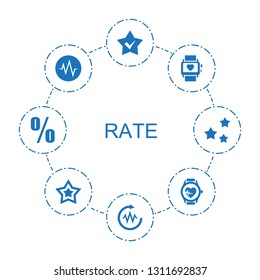 rate icons. Trendy 8 rate icons. Contain icons such as star, heartbeat, heart rate watch, heartbeat watch, percent. icon for web and mobile.