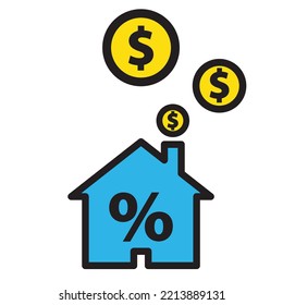 Rate For Mortgage Colorful Icon, Real Estate Financial Concept, Rental House, Mortgage Down Payment, Home Insurance, Living Expenses, Property Sale, Vector Colorful Flat Icon.