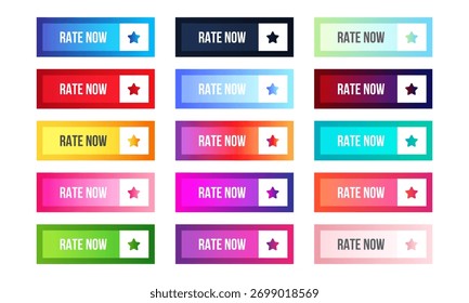 Conjunto de ícones dos botões Classificar agora. Pacote de botão de classificação colorida para site, anúncios, interface do usuário e projeto. vetor
