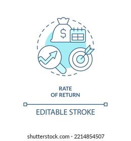Rate of return turquoise concept icon. Factor affecting investment decisions abstract idea thin line illustration. Isolated outline drawing. Editable stroke. Arial, Myriad Pro-Bold fonts used