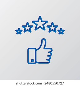 Tasa de servicio, Vector de iconos simples de cinco estrellas. Diseño plano. Diseño de corte de papel. Símbolo azul cortado con sombra. Fondo gris.ai
