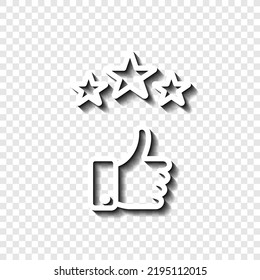 Rate of service, three star simple icon vector. Flat design. White with shadow on transparent grid. 