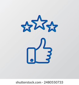 Rate of service, three star simple icon vector. Flat design. Paper cut design. Cutted blue symbol with shadow. Gray background.ai